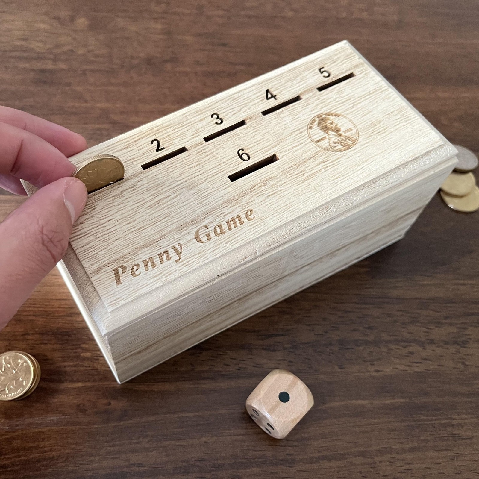 Penny Game – Fun 6 inches x 2.49 x 2.5 inches, Natural Wood Color