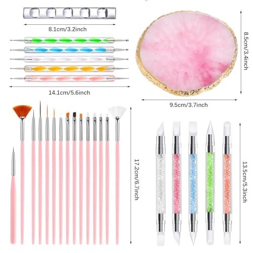 Nail Art Brushes Set 27 Piece Acrylic Dotting Pens Sculpture Tools Palette with