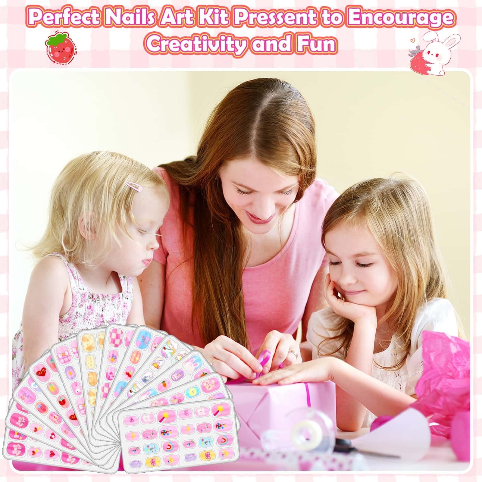 288 Pieces Kids Stick on Nails Girls, Acejoz Fake Nails Set Self Adhesive Press