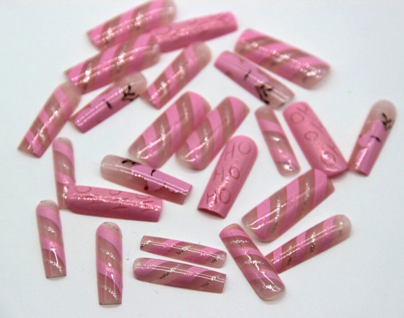 Handmade False Nail Pink French Coffin Long Press on Nails for Manicure