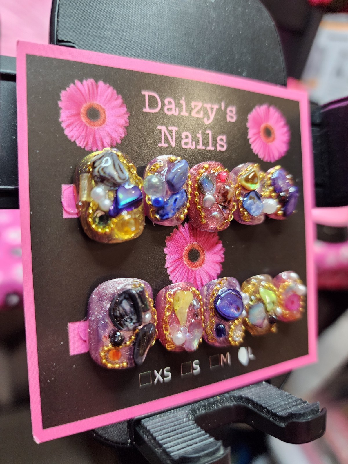 Large Size Press-on Nail 10Pc Set Handmade Round Junk Stones Short 1.5 Cm Length