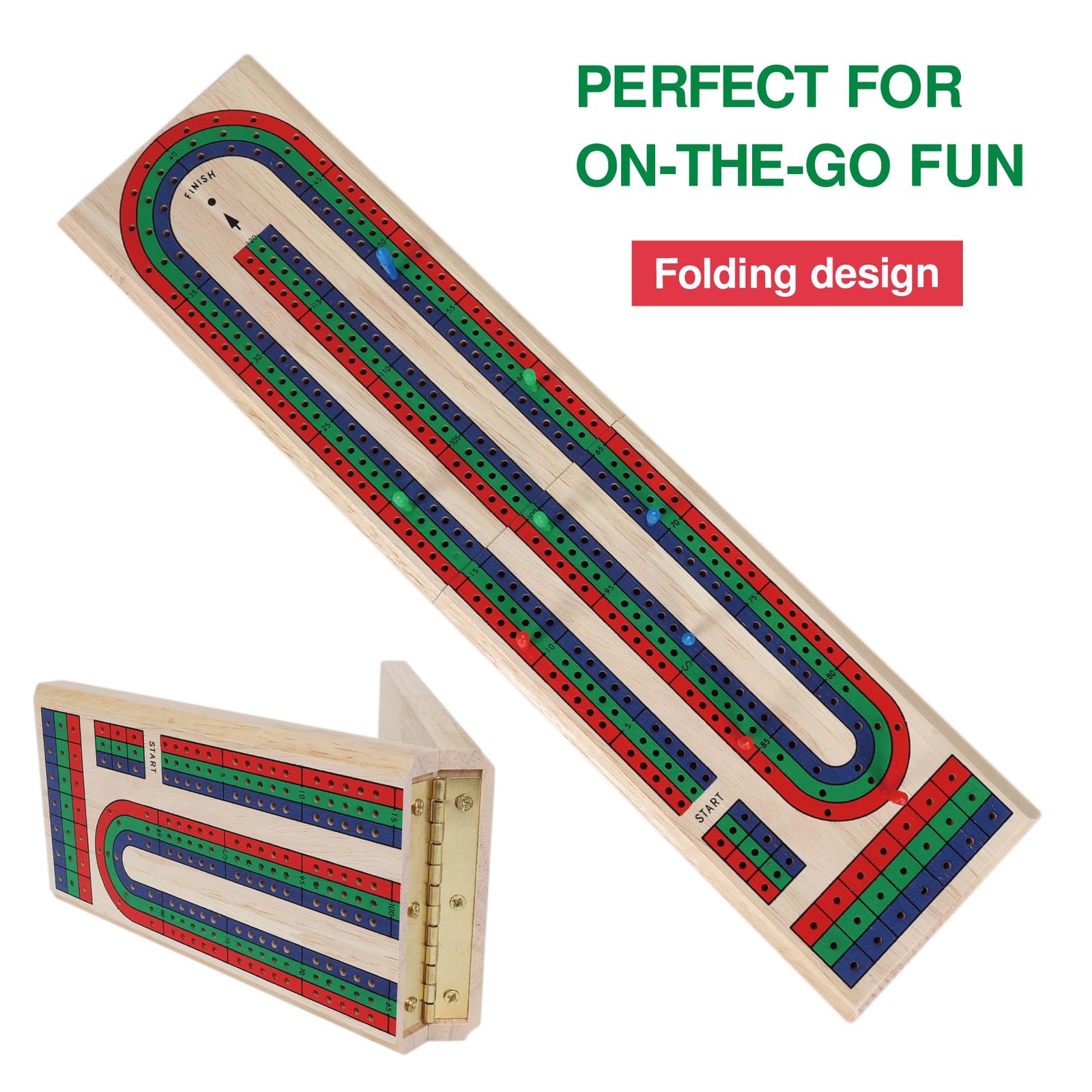 GOTHINK Folding Cribbage Board Game Set, Classic 14.5×3.5 inches,
