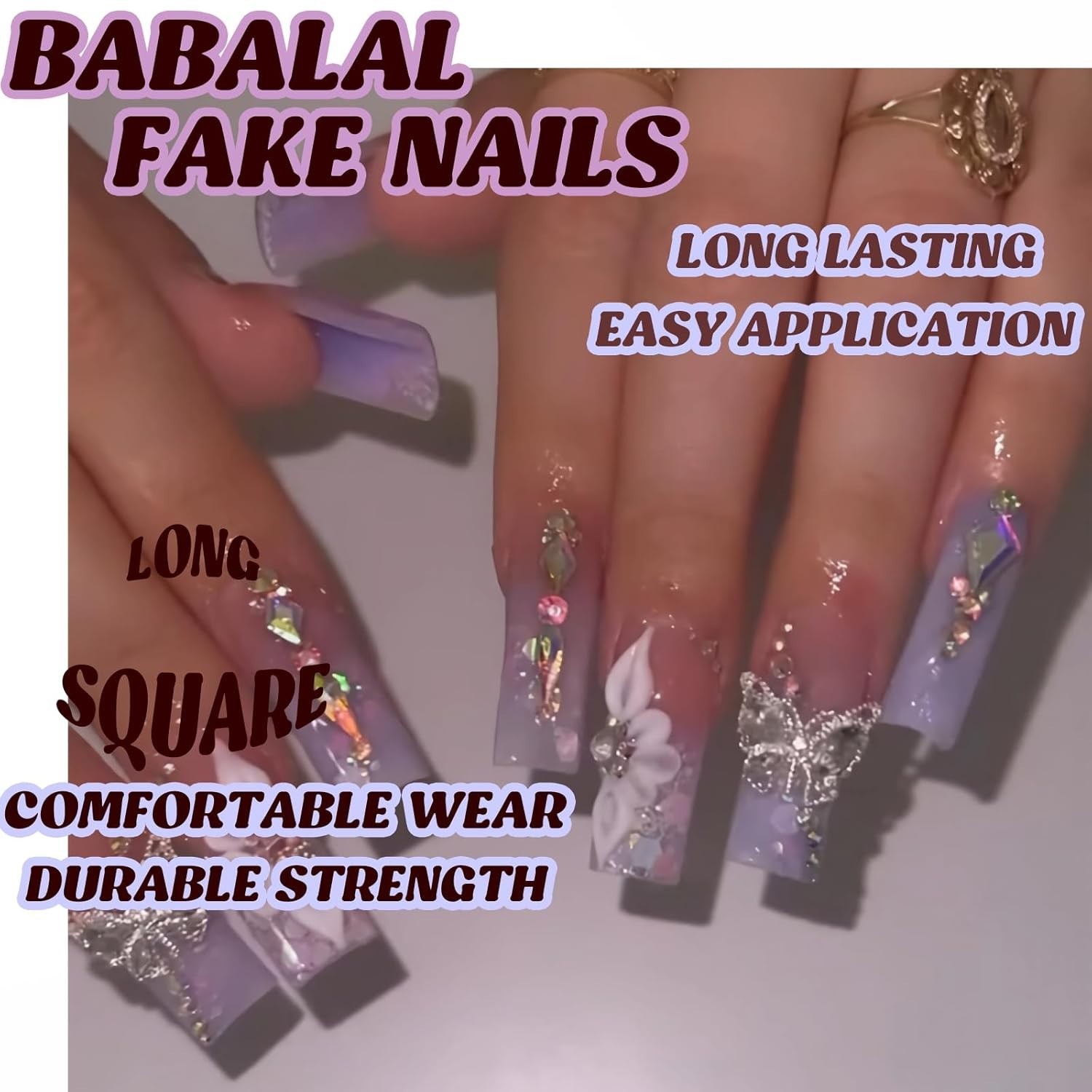 Uñas Postizas decoradas Acrílicas Falsas 24pack Colores French Butterfly