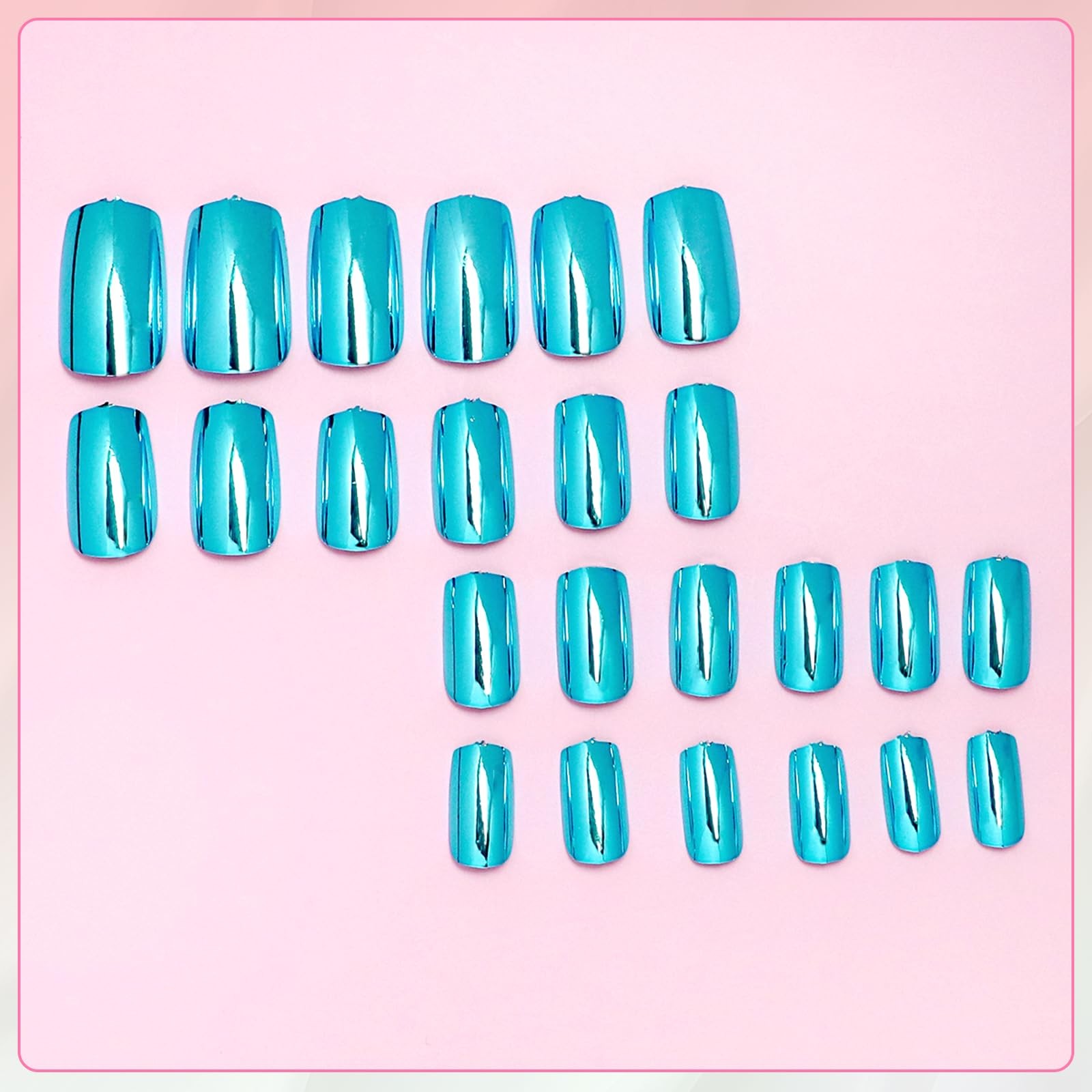EternalClassic Blue Chrome Press on Nails Short 0.04 Fl Oz (Pack of 24),