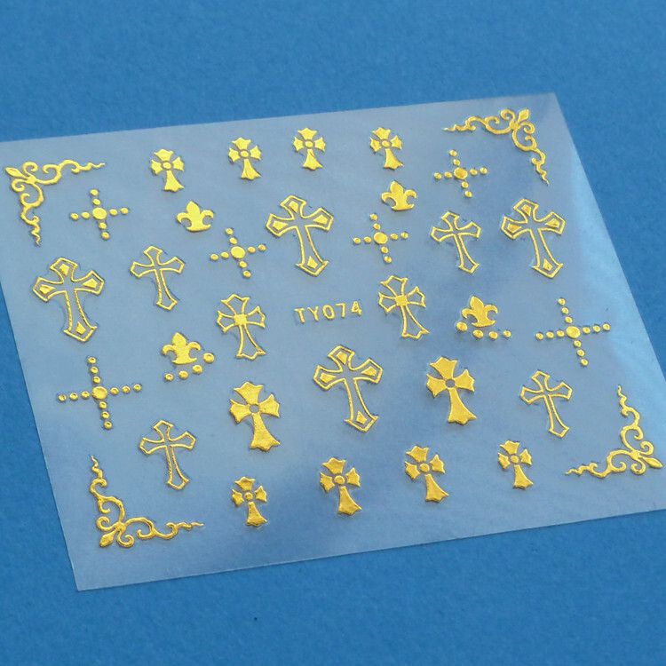 Cross Nail Art Sticker Gold Silver 2 Colors Nail Art Decals Stickers