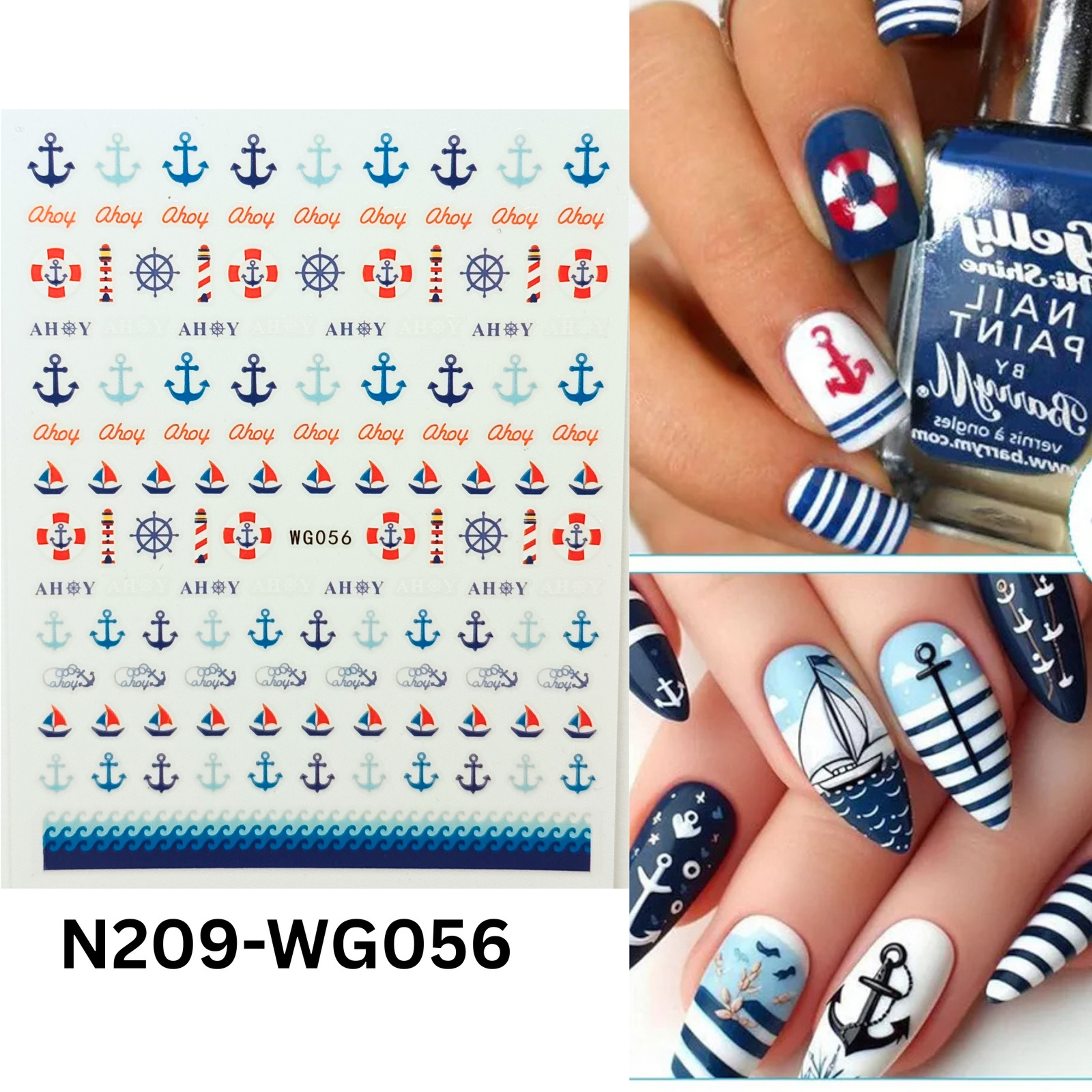 Nautical Ocean Nail Stickers – Anchor, Sailboat, Starfish Design