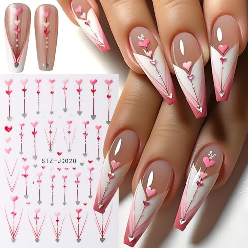 8pcs Mini Heart Nail Art Stickers with Golden Line, Valentine’s Day Romantic