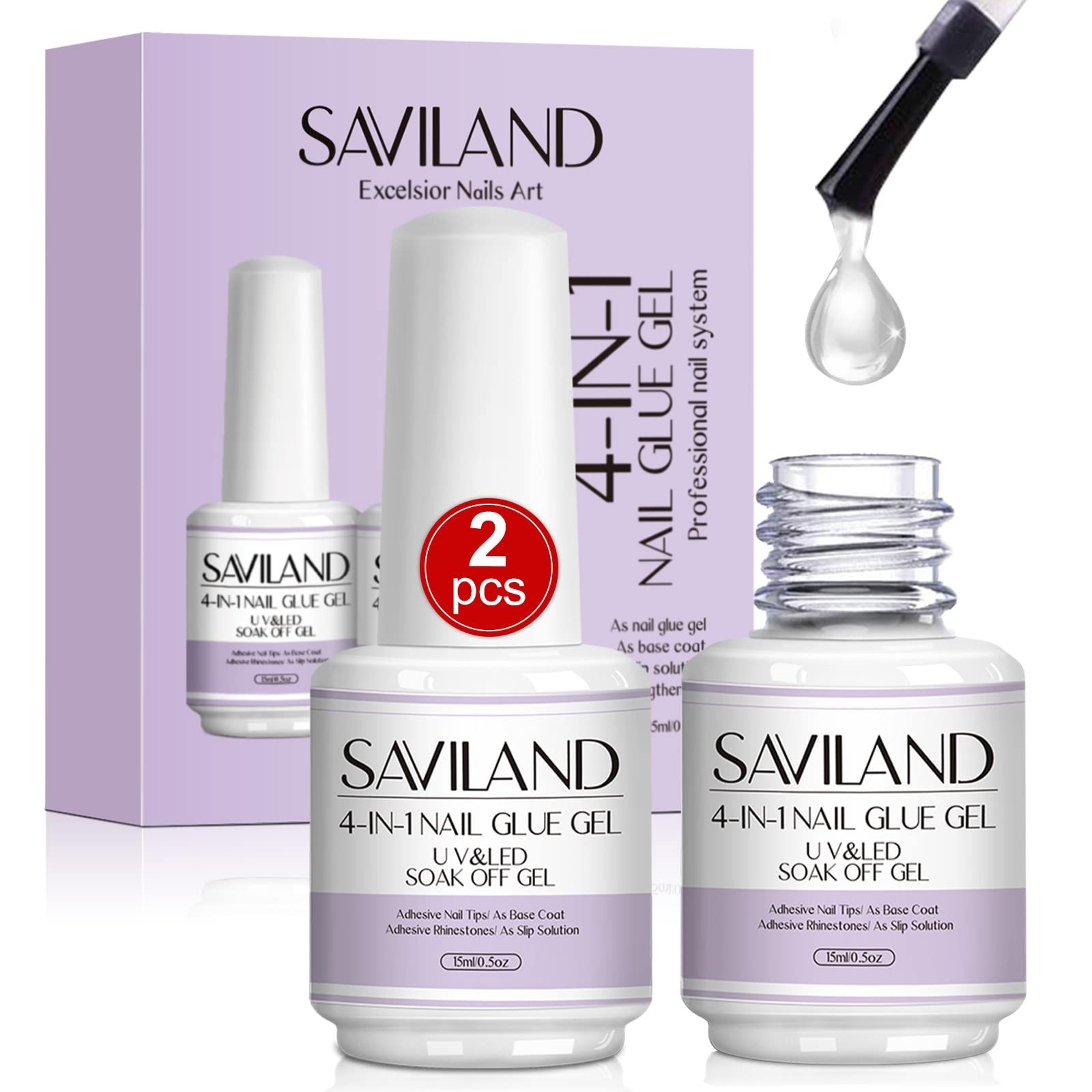 4-in-1 Nail Glue for Press Ons – 2 pcs Extra Strong UV Adhesive, Hema Free, 30 D