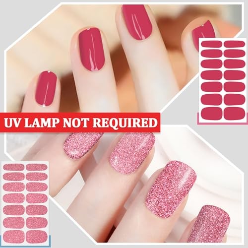 8 Sheets Nail Stickers Full Nail Wraps (), Self Adhesive Red Solid & Glitter