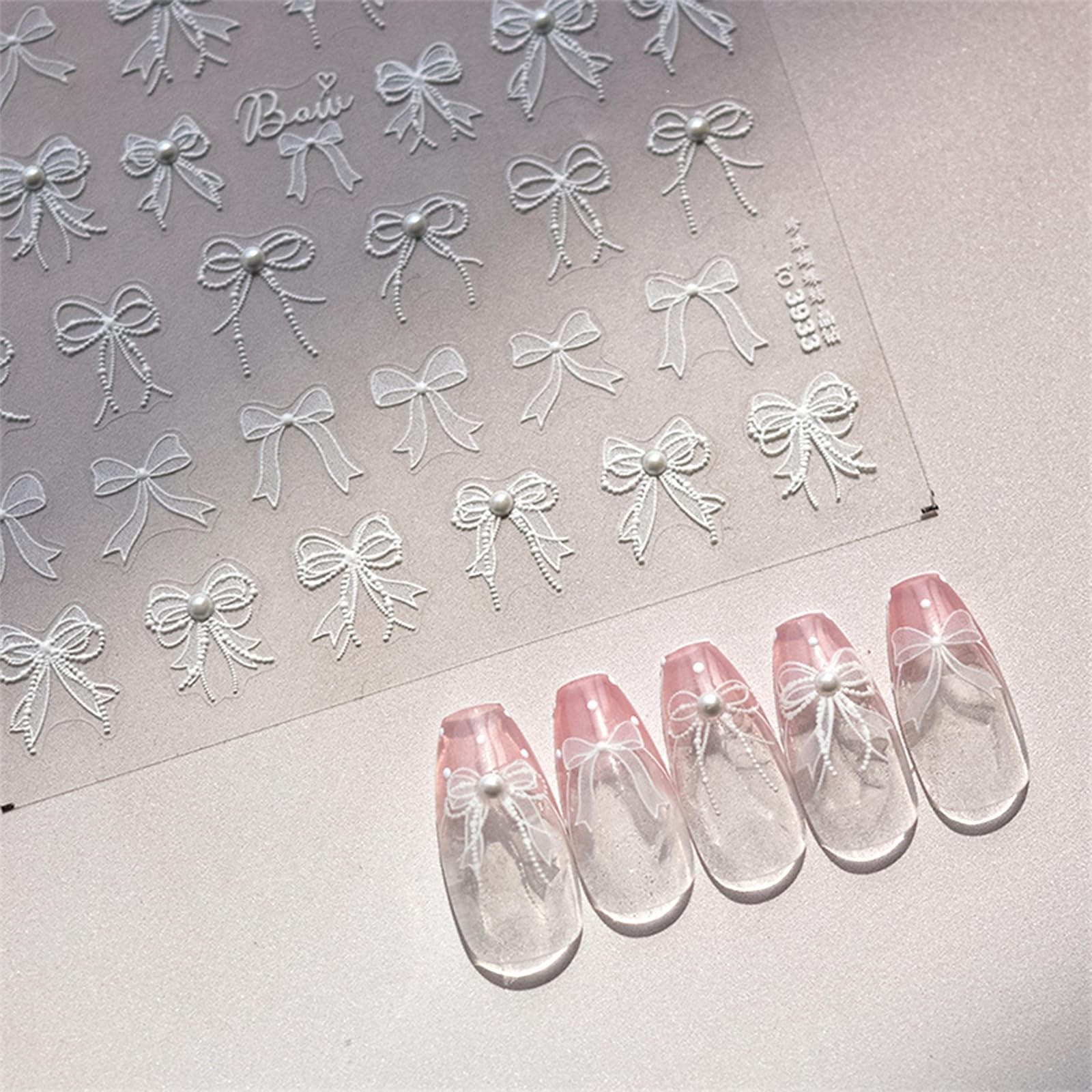 1 Sheets 5D Embossed White Lace Bow Nail Art Stickers Decals -Adhesive White …