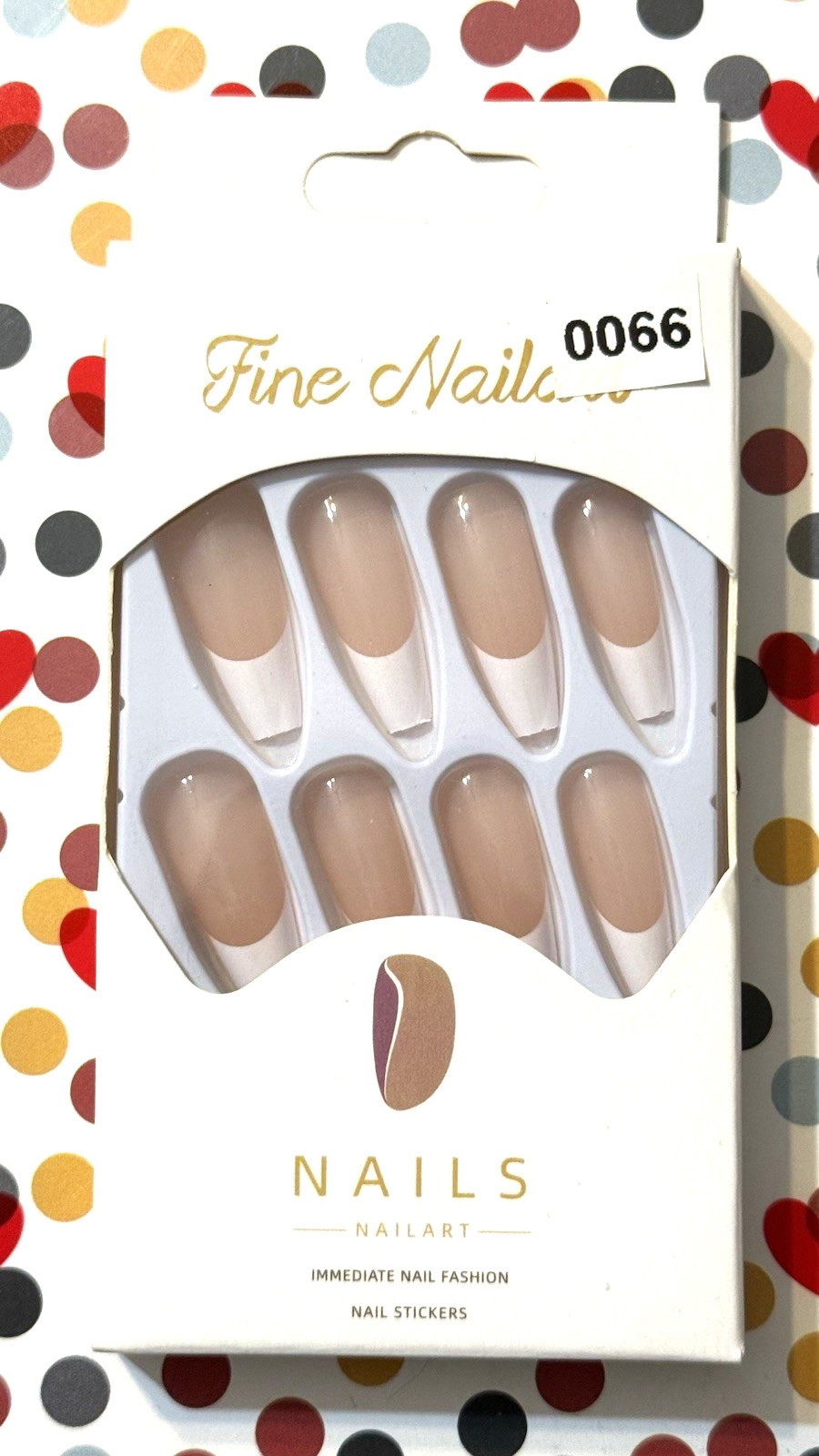 Press On Nails Fine Nailart NUDE with WHITE FRENCH TIP Long Coffin Fake *NEW BOX