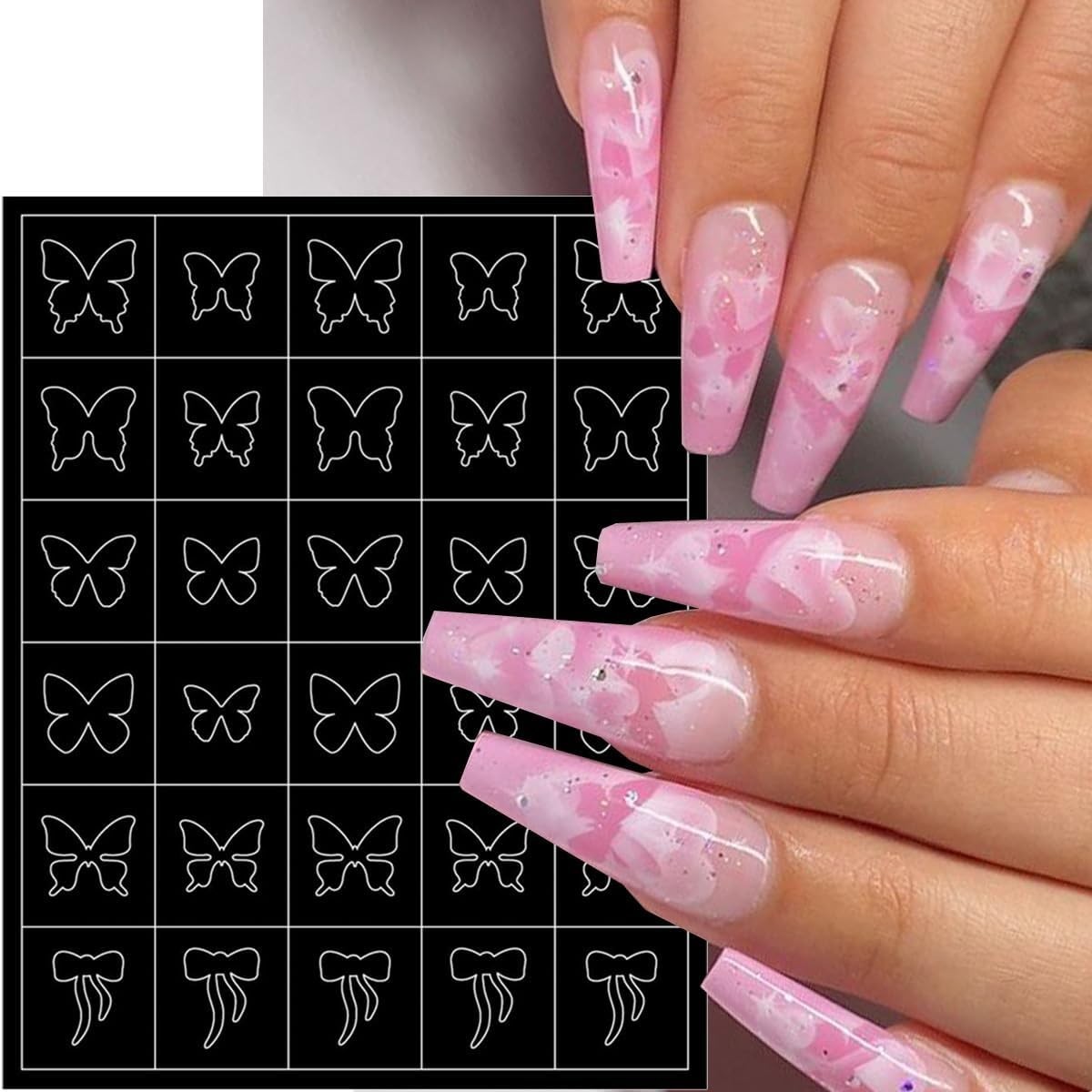 6 Sheets Colorful 3D Nail Art Stickers & Stencils for French & DIY Manicure