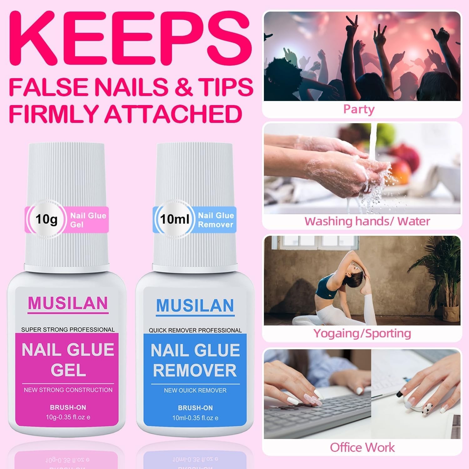 New Upgrade Nail Glue and Glue Remover Kit,Super Strong Nail Gel for Press On Ac