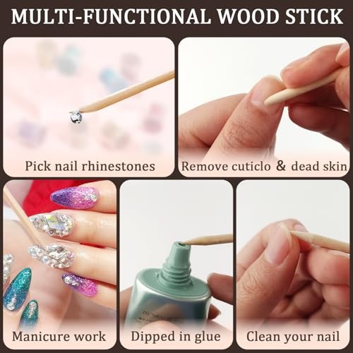 300 Pcs 4.5 Inch Orange Wooden Cuticle Pusher Sticks, Double-Sided