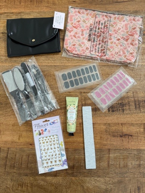 Random 16 piece Lot Nail Wraps Polish Stickers Pedicure Set Bags Lotion Files