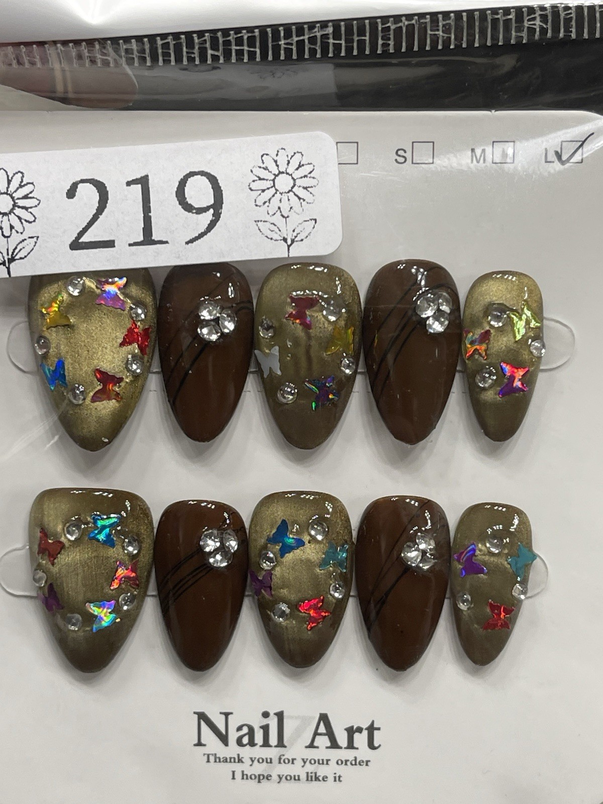 GORGEOUS Short Almond Gold & Chocolate Tiger Eye Press-On Nails – Size L