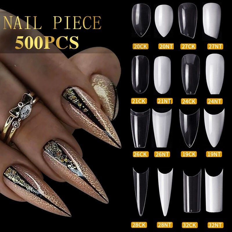 500x False Nail Tips Stiletto Coffin Oval Almond Square Nail Acrylic False Nails