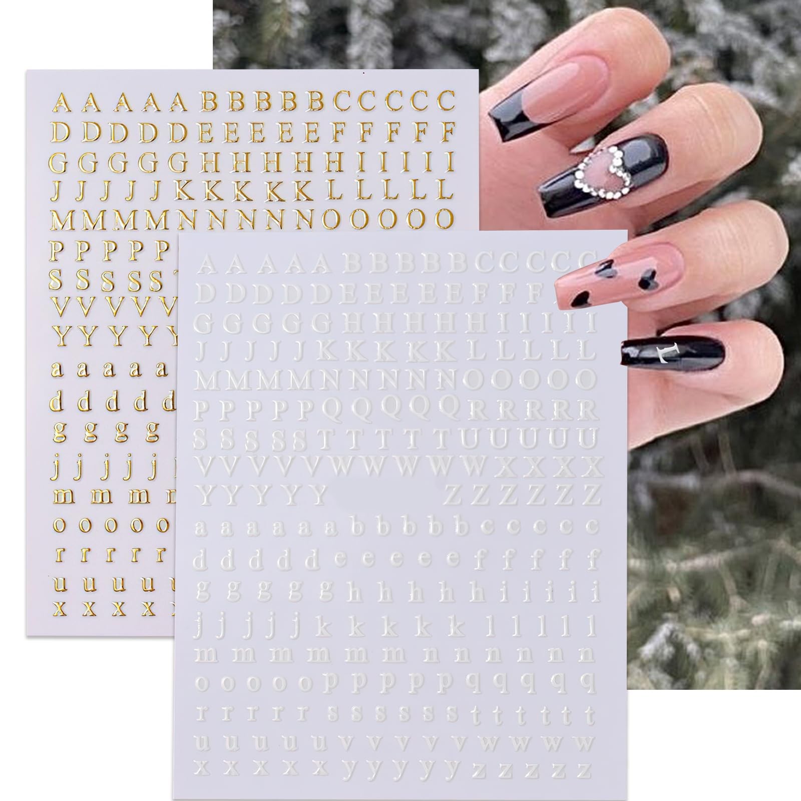 Letters Nail Art Stickers English Alphabet Nail Decals 3D Self-Adhesive Metal…