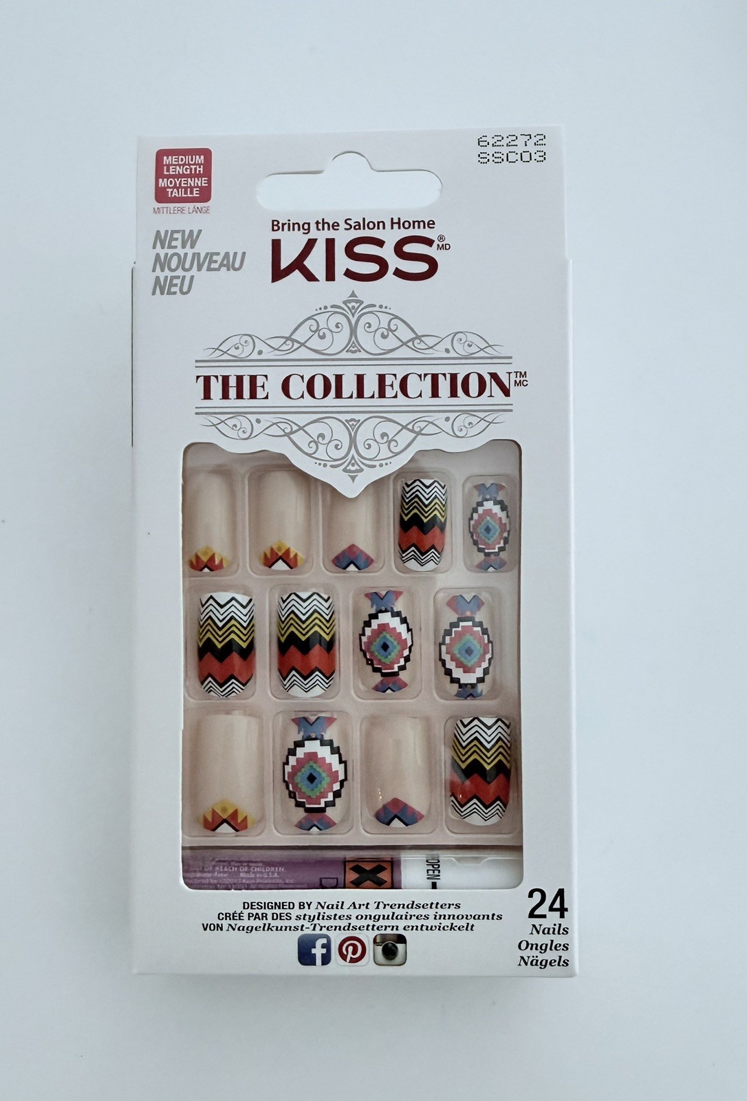 4 x Kiss The Collection Artificial Medium Nails Aztec Santa Fe Design Glue/File