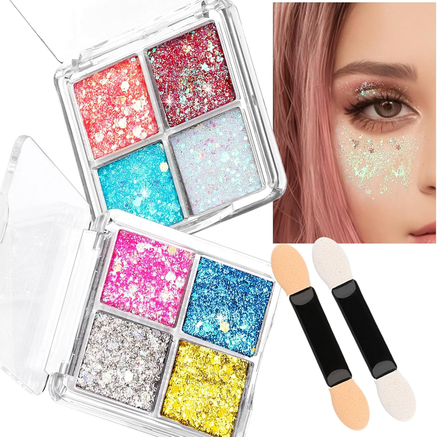 Face & Body Glitter Gel 2PCS 8 Colors, Sparkly Makeup for Women Kids, Hair Glitt