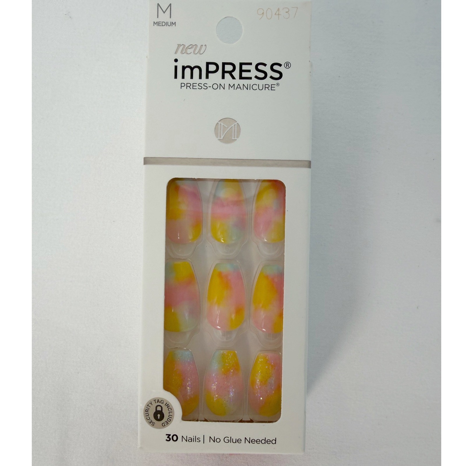 KISS imPRESS Press-On Manicure Nails PureFit Pink Yellow Tie Dye Glitter 105-38