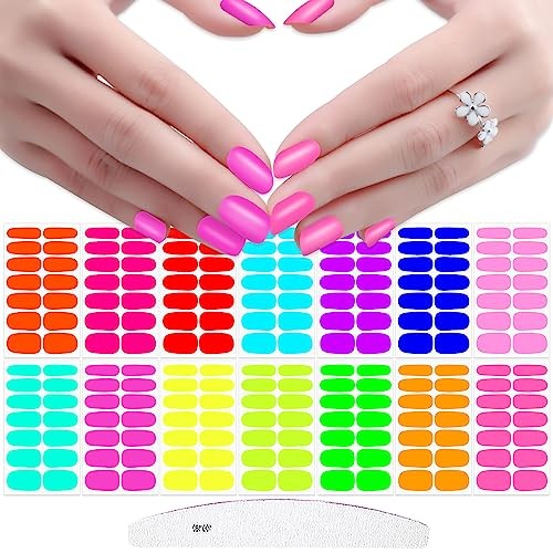 196 Pieces 14 Sheets Fluorescence Solid Fluorescence Solid Color Nail Wraps