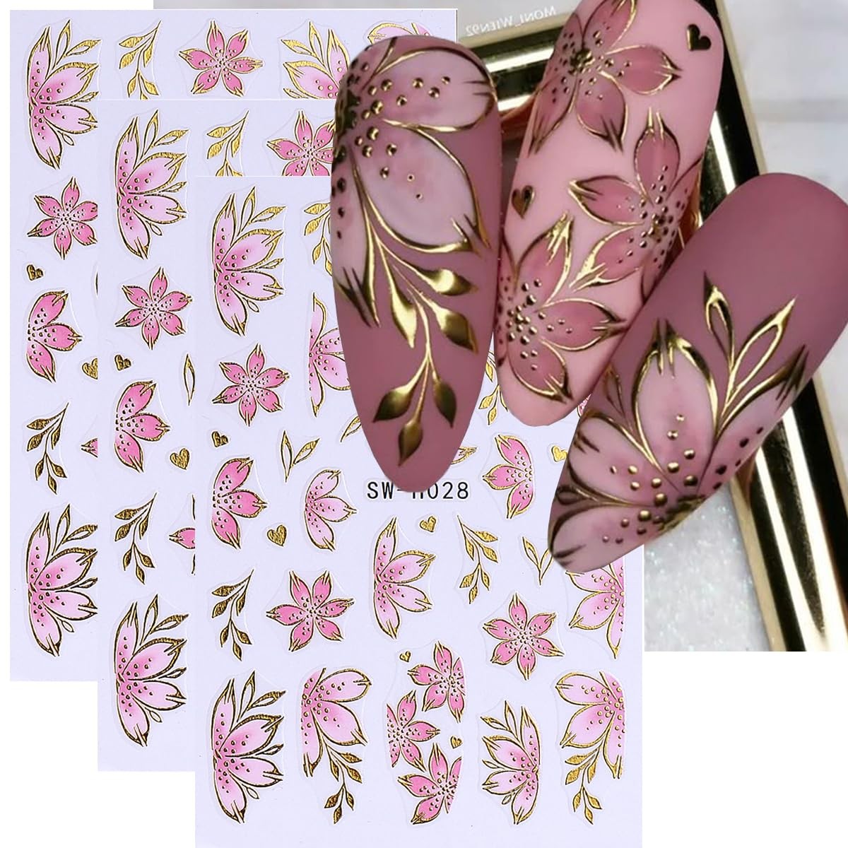 Flower Nail Art Stickers Decals 3D Pink Style6