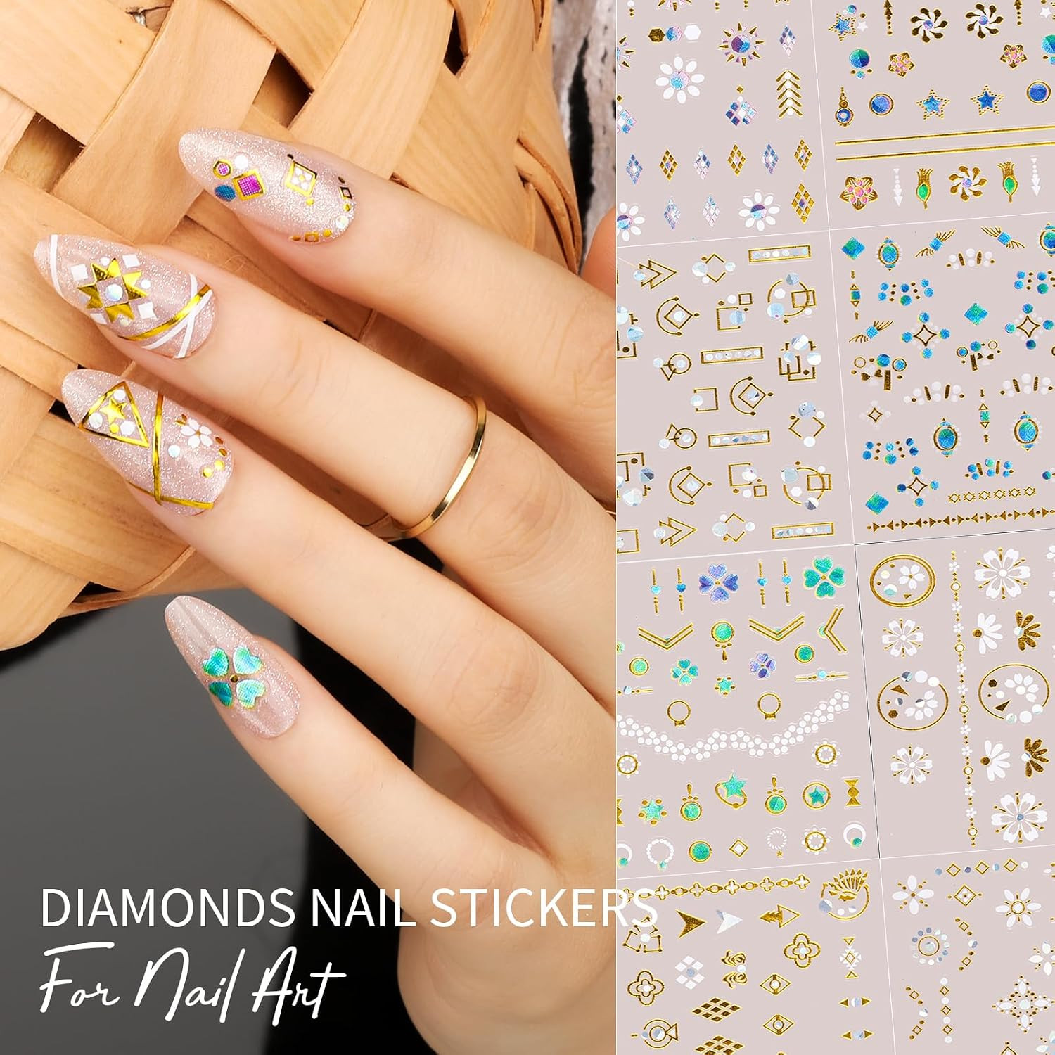 50 Sheets Nail Stickers for Kids, Cute Nail Decals for Girls Women, 3D Self Adhe