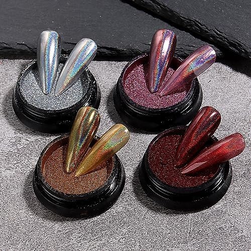 Set de Polvo Cromado para Uñas 16 Colores Efecto Metalizado y Holográfico