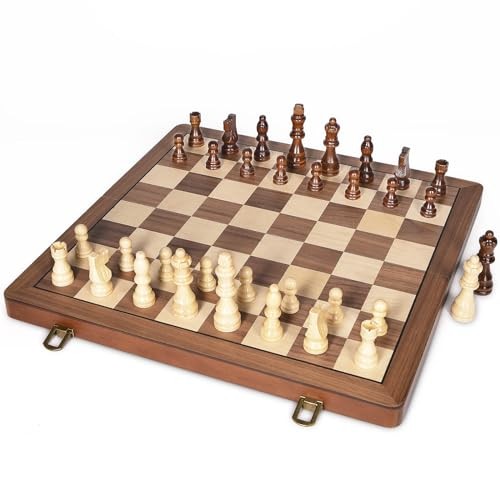 ELONGDI 15″ Wooden Chess Set with Magnetic 15.4 x x 0.95 inches, Walnut