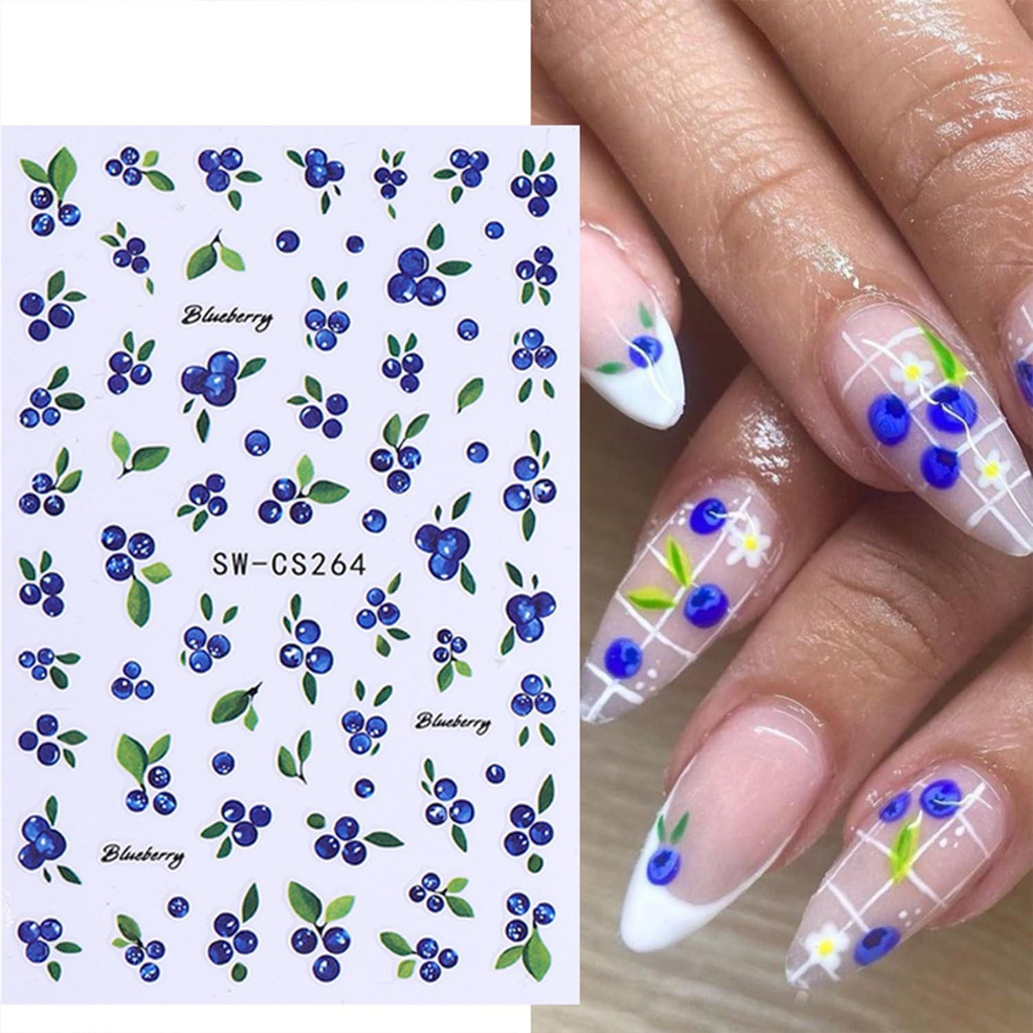 6 Sheets Fruit Nail Art Stickers Decals for Women | Lemon Strawberry Blueberry B
