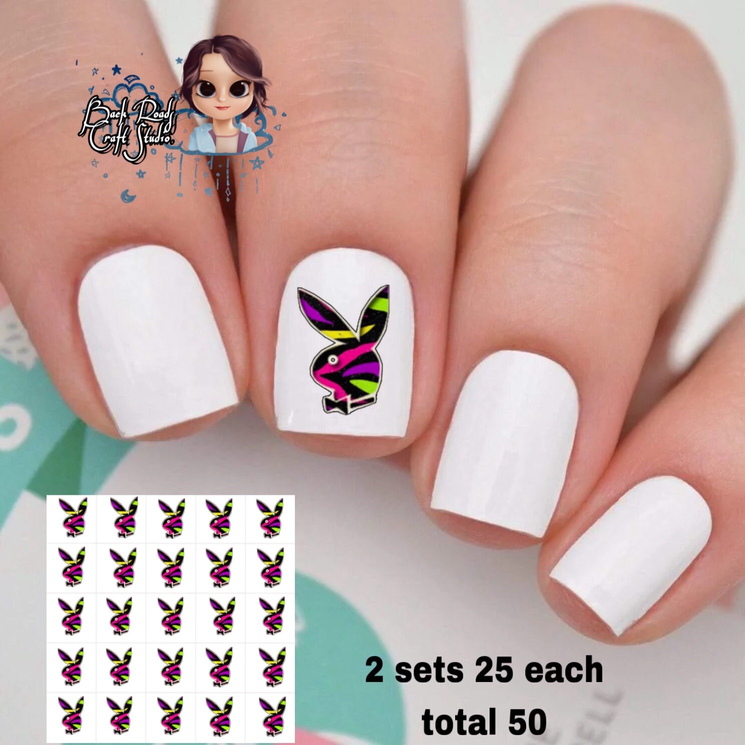 Playboy Bunny Waterslide Nail Art Decals Set Of 50 Bonus & Instructions