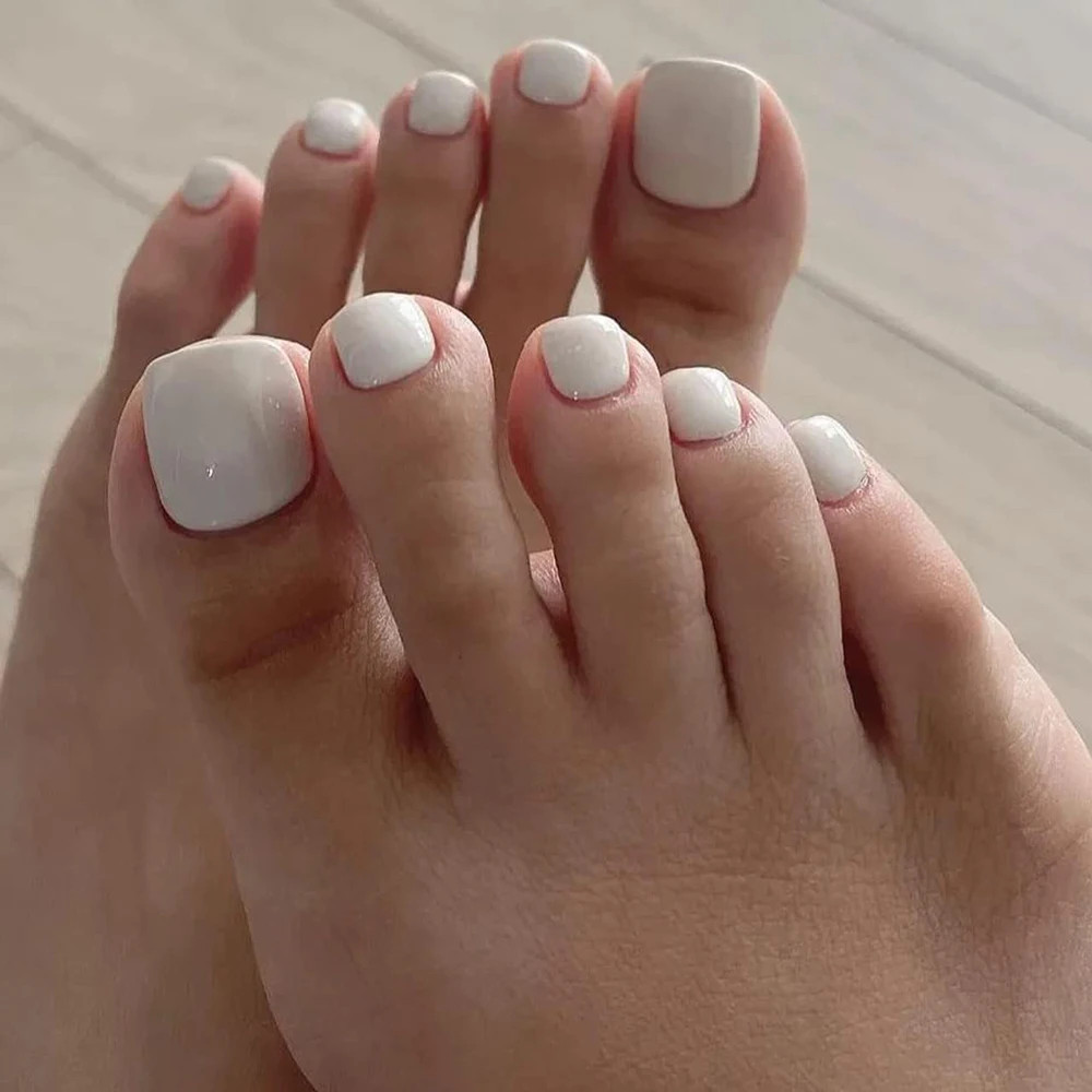 24 PCS Red/White/Black/Yellow/Wine Red Toenails Fake Toe Nails Natural