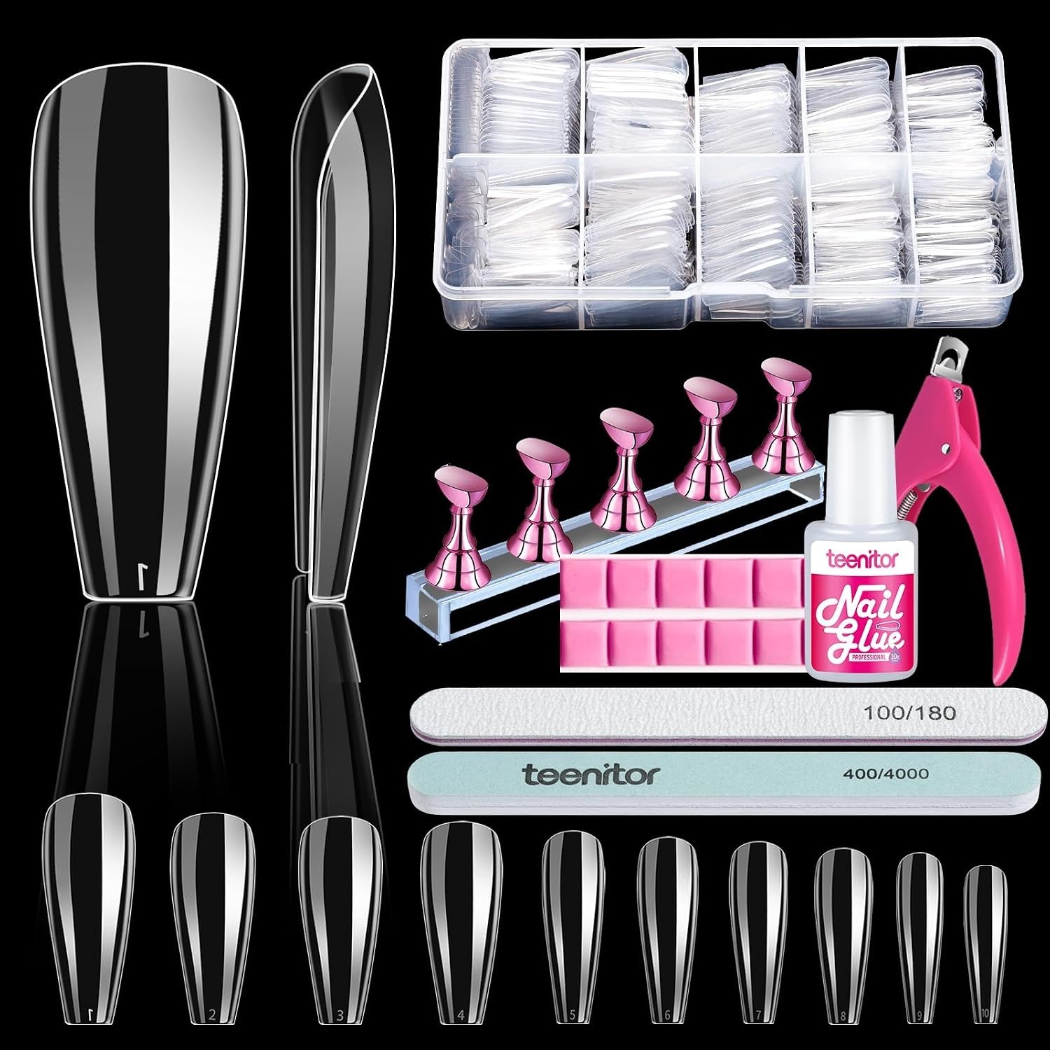 600 Pcs Clear Coffin Nail Tips, Acrylic Nail Kit, Clear Press On Nails, Long …