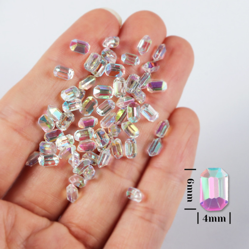 50PCS 6MM Rectangular Octagon Rainbow Rhinestone Nail Art Phone Case Shoes Decor