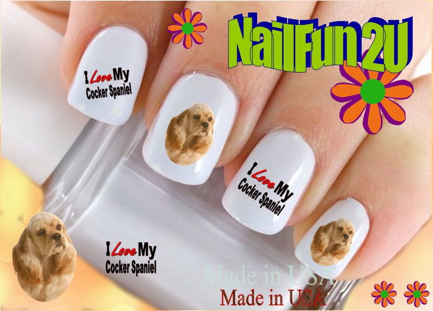 Nail Art 123A DOG BREED Love my Cocker Spaniel WaterSlide Nail Decals Transfers
