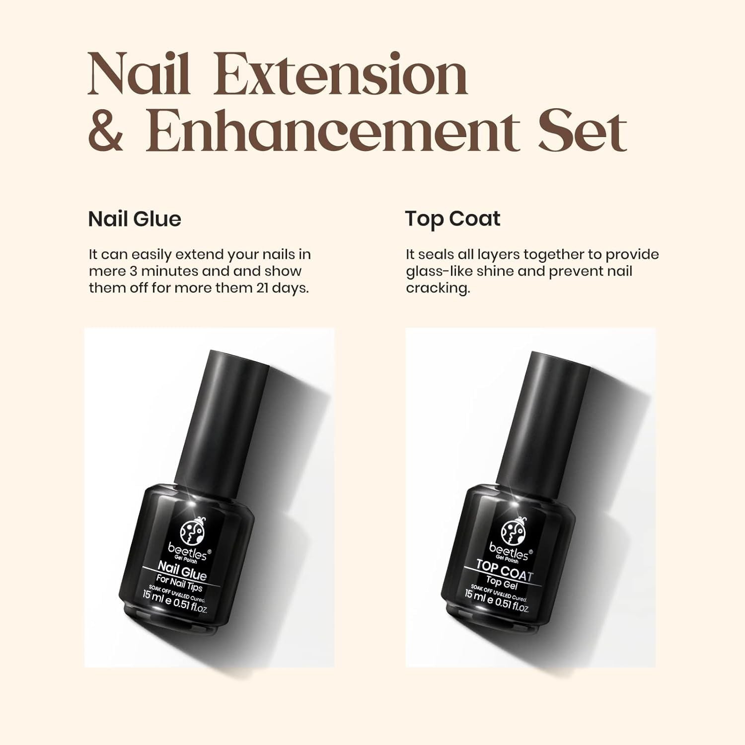 Beetles Gel Nail Glue and No 0.51 Fl Oz (Pack of 2), Top Coat