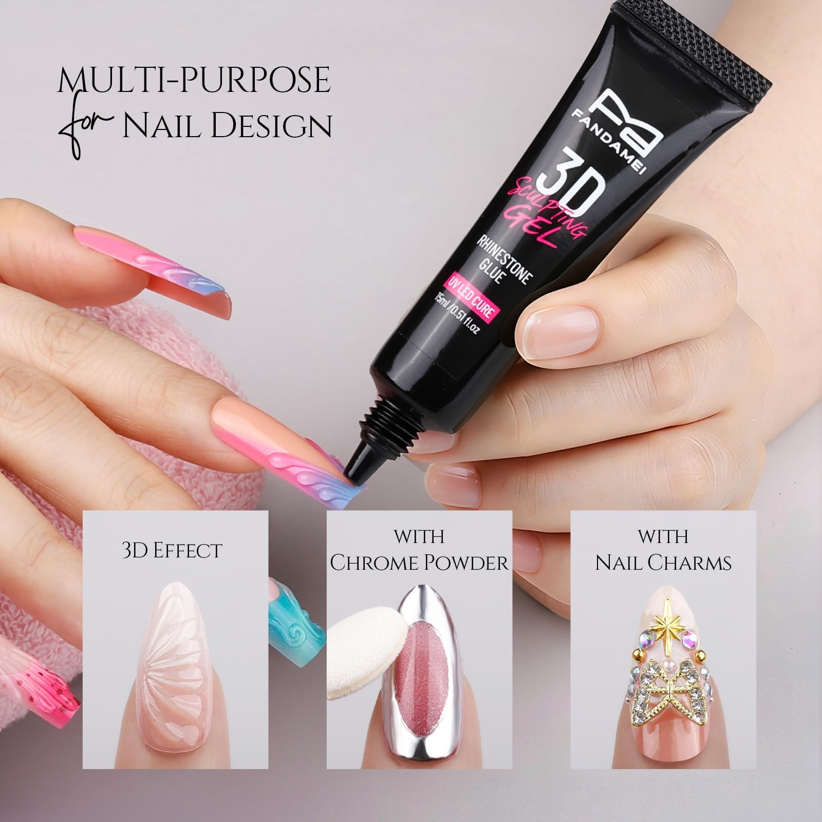 3D Gel Kit, 15g 3D Nail Sculpting Gel, 5 Box Nail Pearls Charms and Gems Clea…