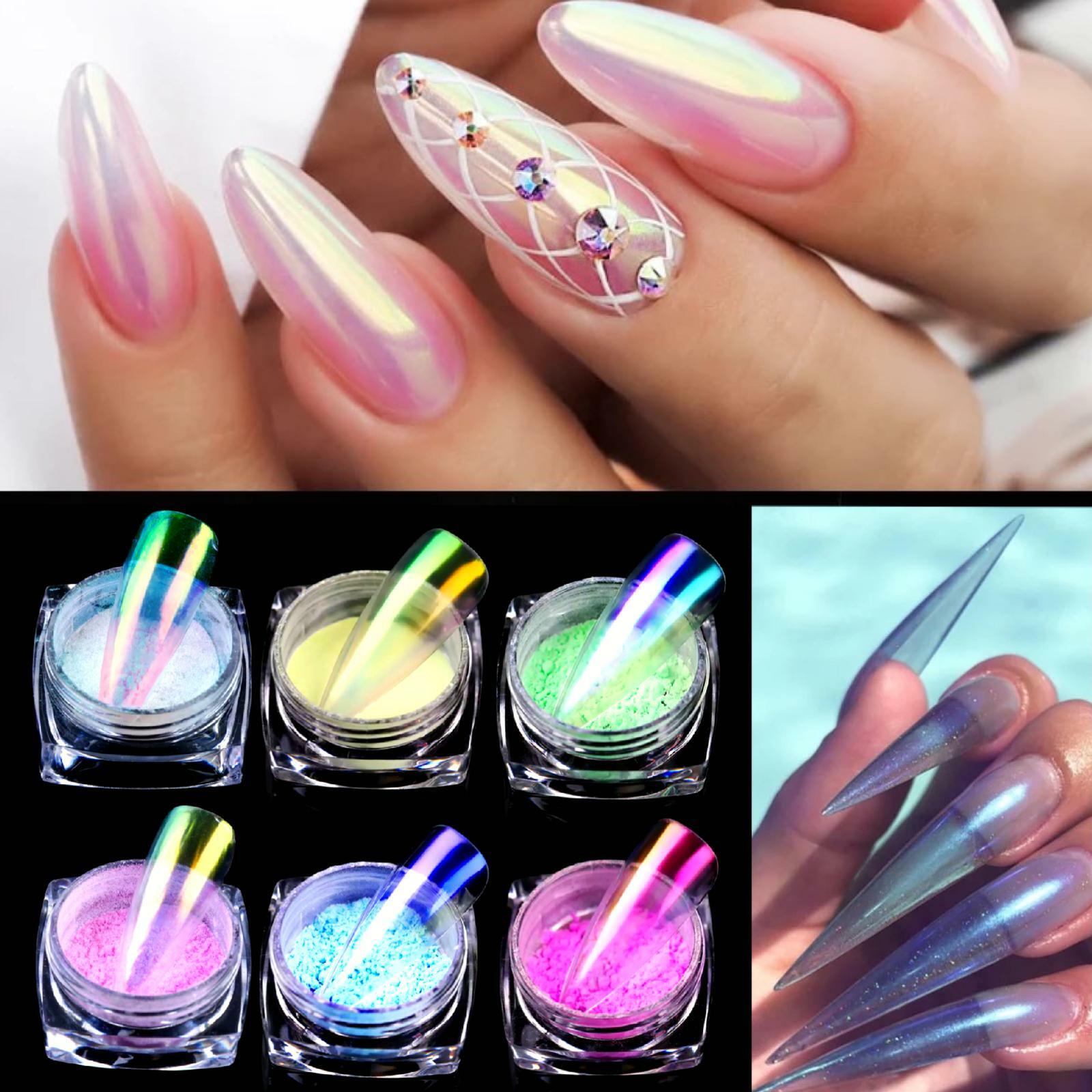 AURORA Transparent Magic Nail Powder Candy Colours Neon CHROME Mirror Mermaid UK