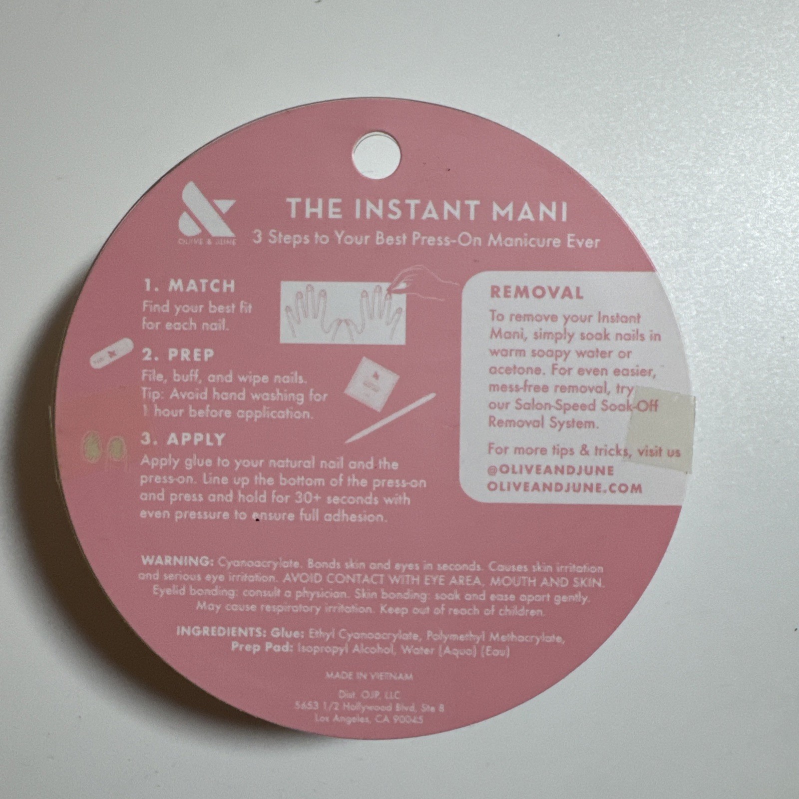 Olive & June Instant Mani Press-On Nails Round Short Pink Chrome French NEW