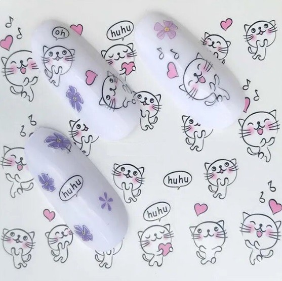 Nail Art Water Decals Spring Cute Kitty Cats Cat Flowers Roses Cats (Group 1)