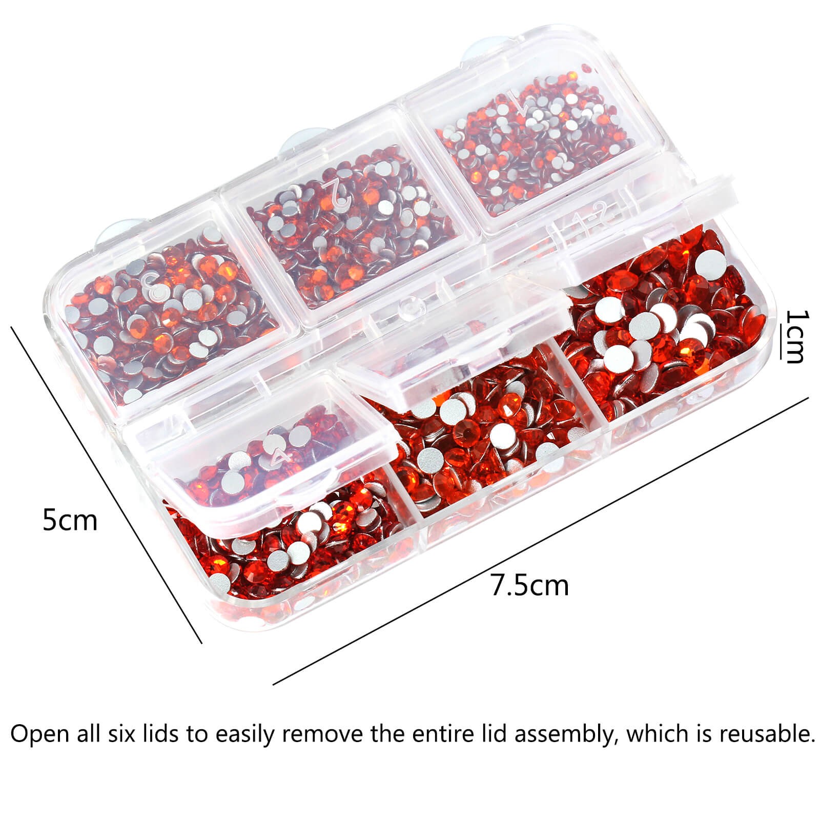 Box of 2100 Flatback Glass Rhinestones in 6 Assorted Sizes for Nails & Crafting