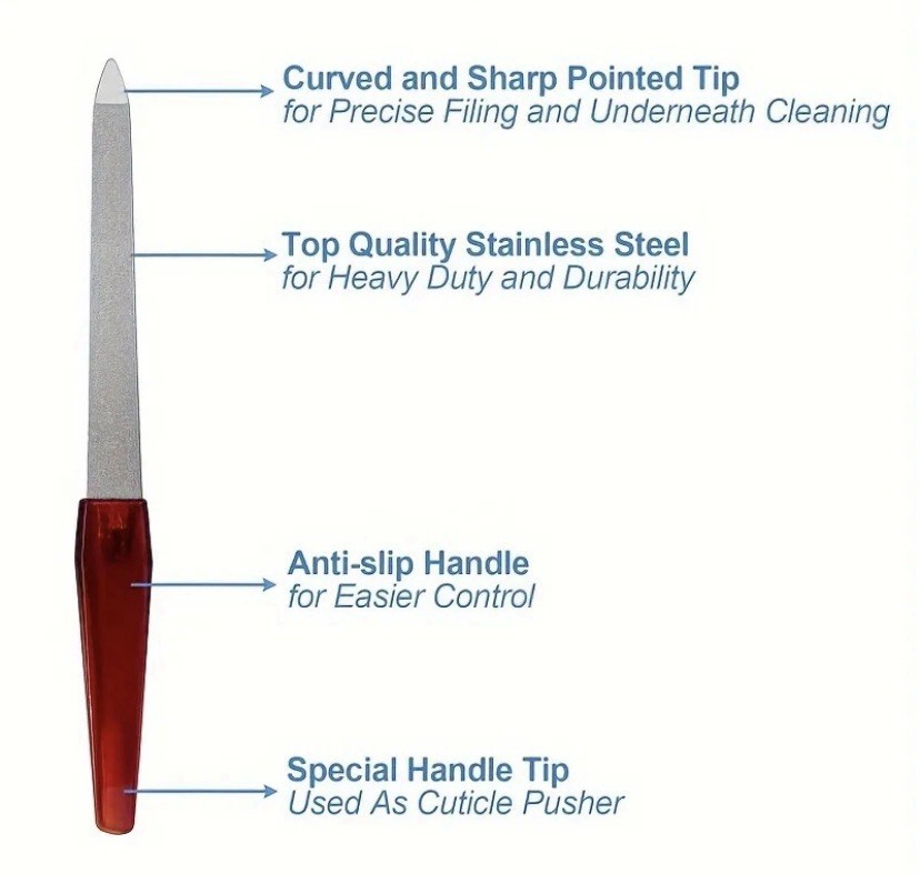 6pcs Double-Sided Stainless Steel Nail Files w/ Handle, 15cm, Random Color