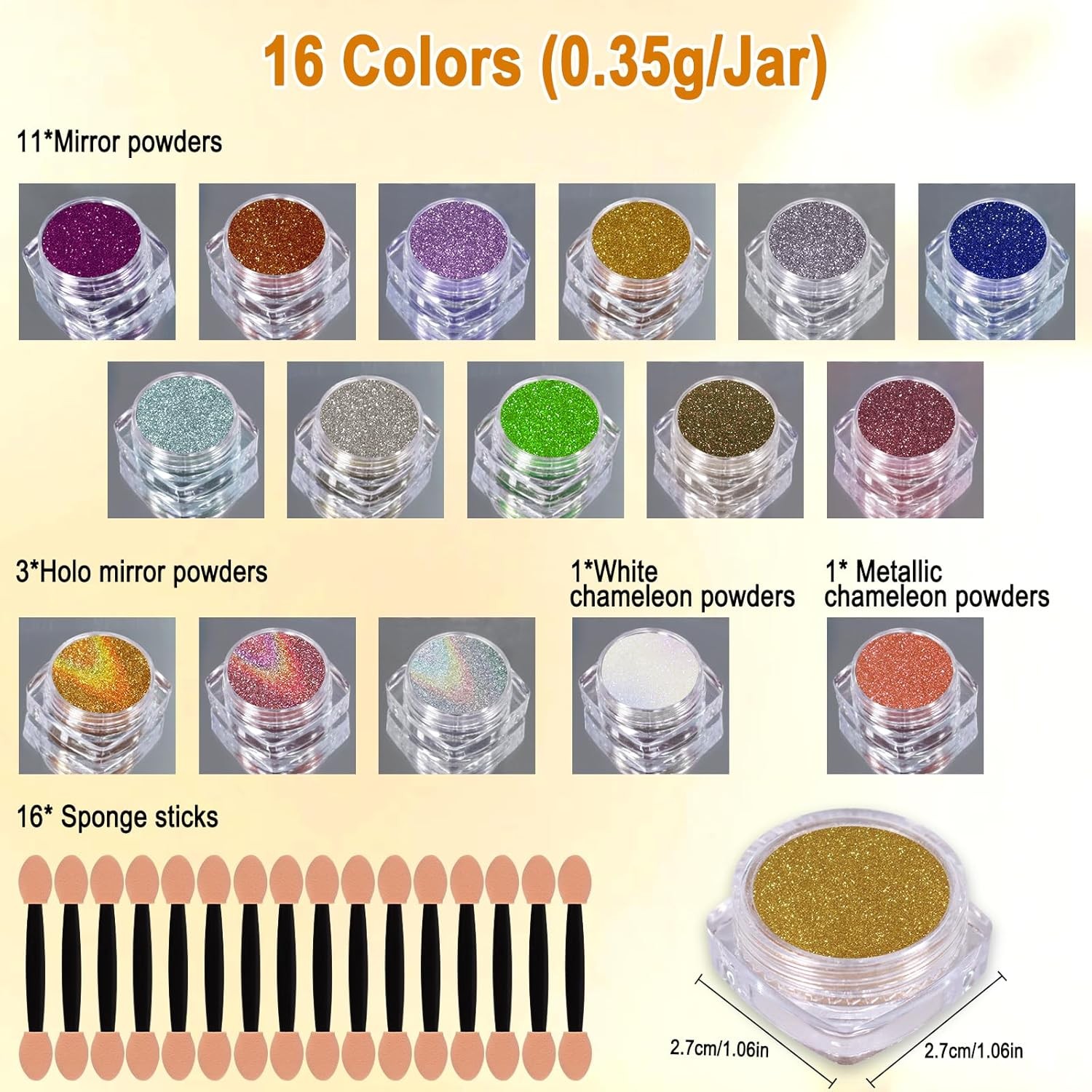 16 Jars Chrome Nail Powder Nail Art Glitter Decorat Metallic