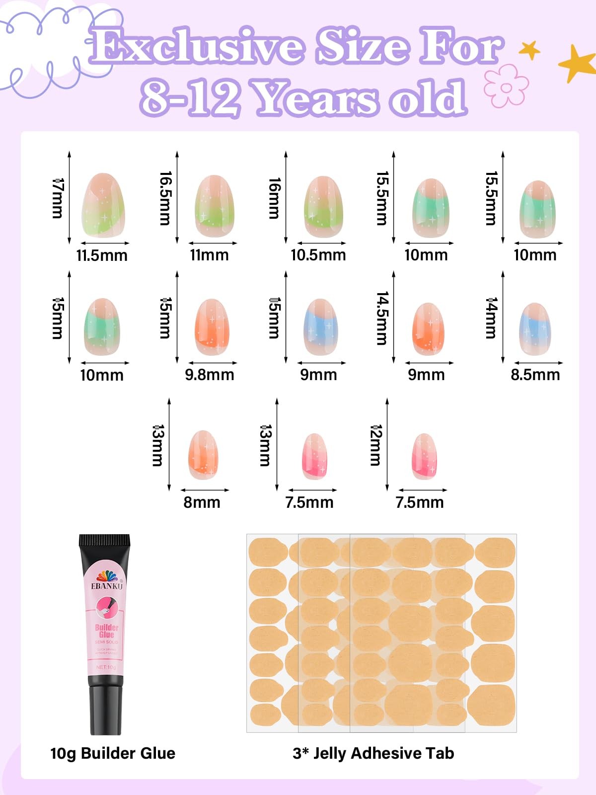 78 Pieces Press on Nails for Kids, 3 Pack Kid Fake Nail Kit Old Colorful Flow…
