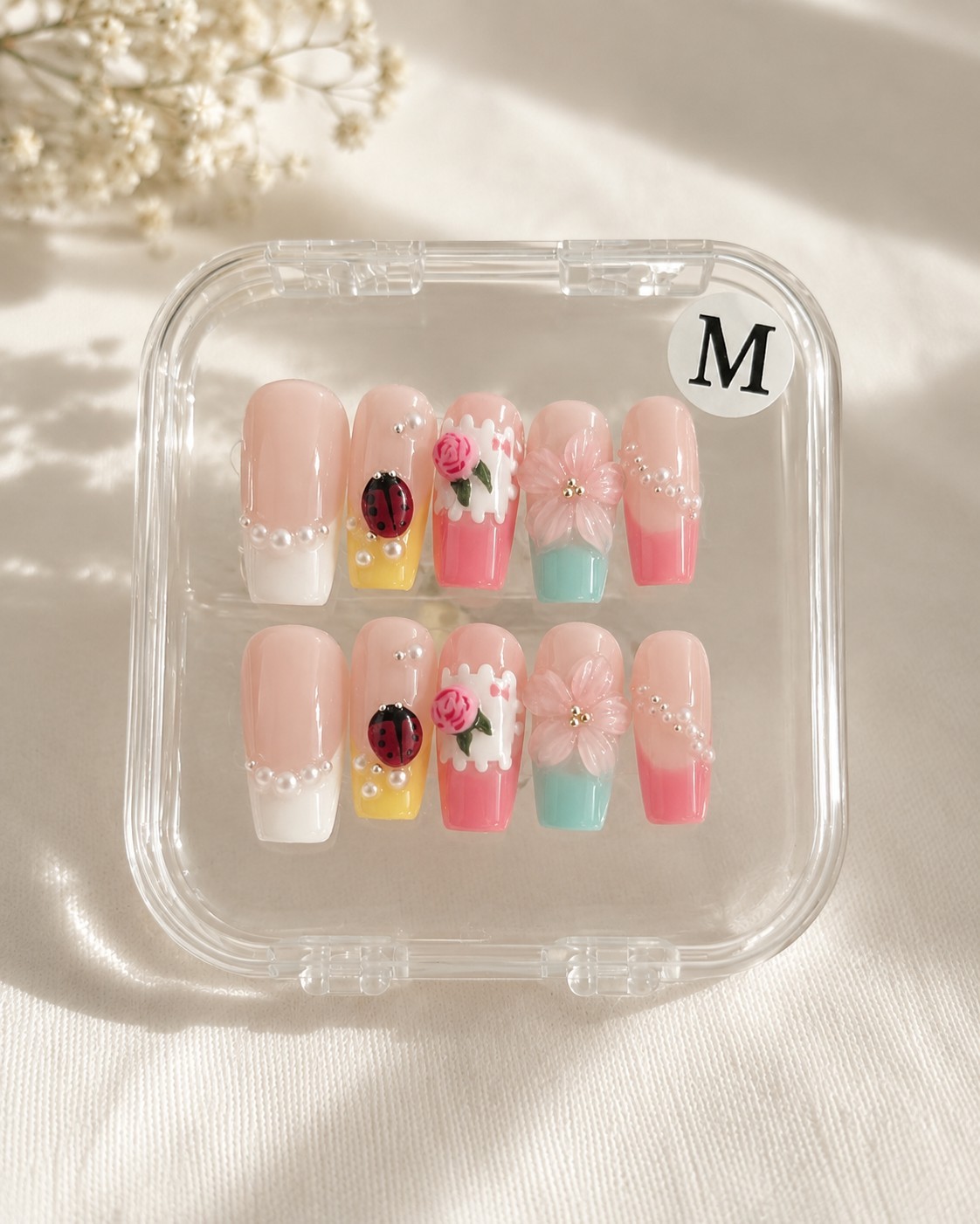 Luxury Handcrafted Press-on Nails Medium Set. 10 Nails. New In Box