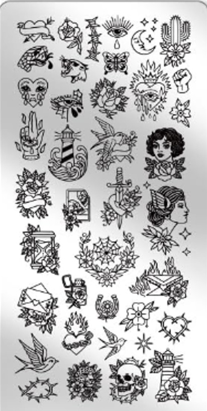 Nail Stamping Plate – American Traditional Tattoo Style Images – RXT-03 – new
