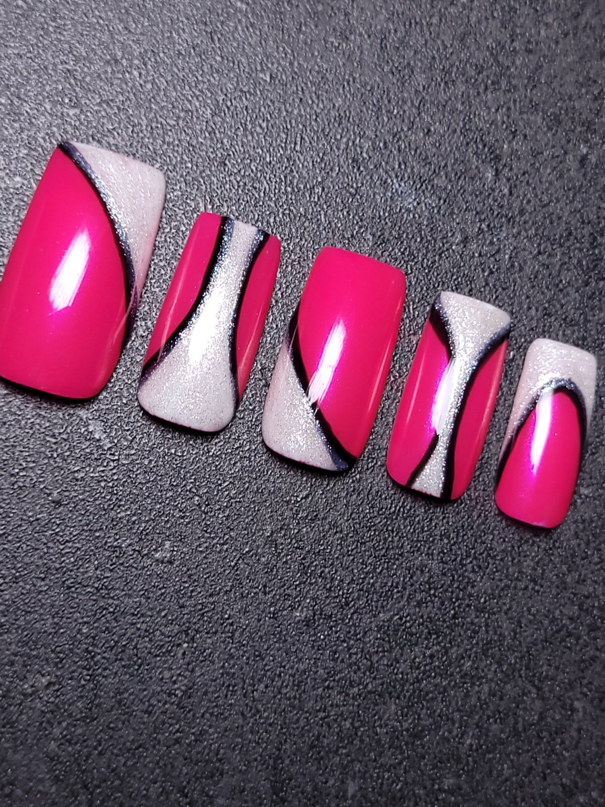 Custom Gel Press on Nails fake nails Handmade 10 pc set SMALL Bright Pink Chrome