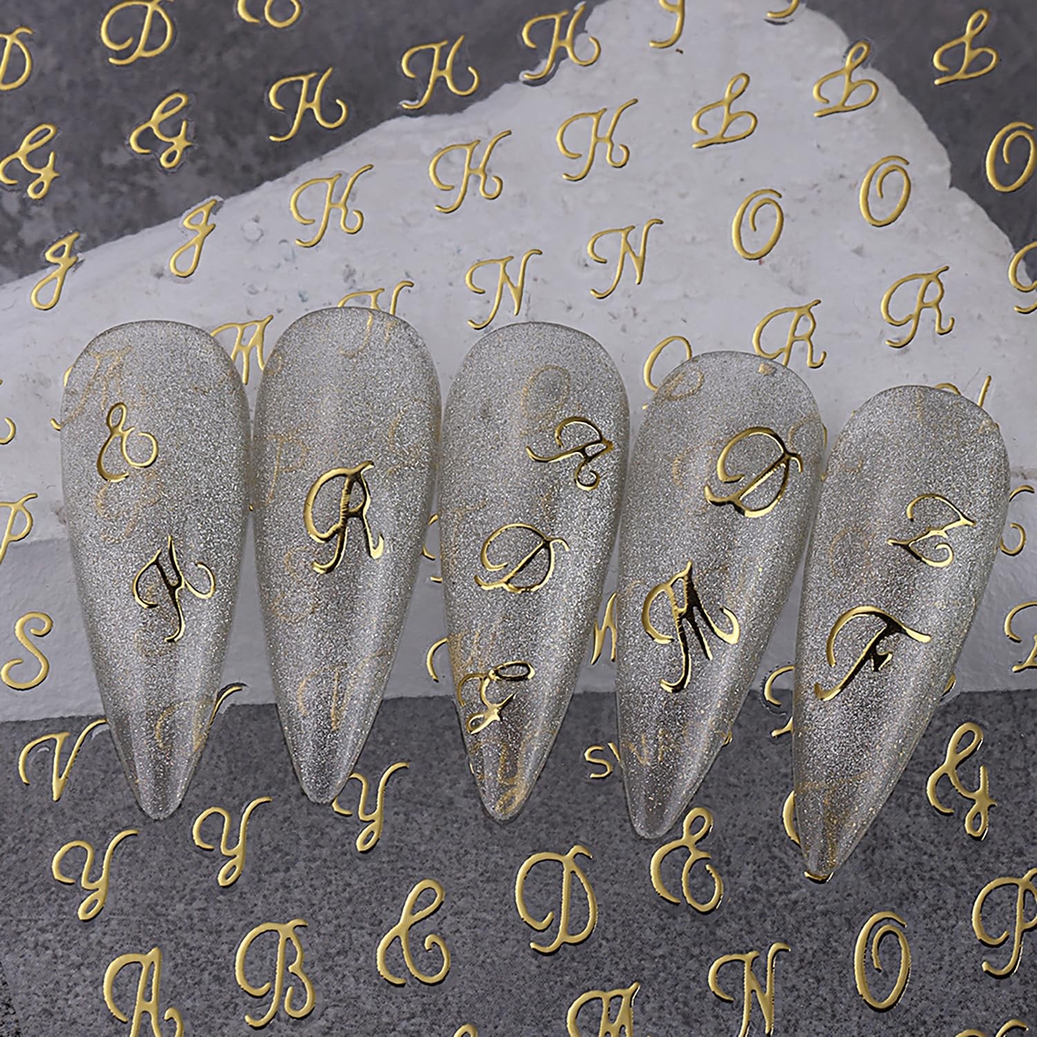 12 Sheet Letters Nail Stickers English Alphabet Decals 3D Colorful-2
