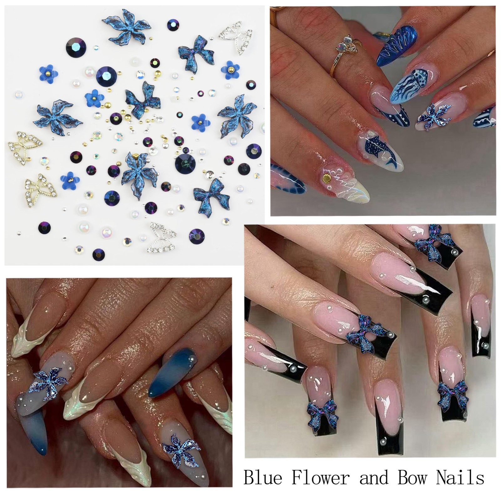 2 3D Flower Nail Charms,Nail Gems Butterfly Heart Bow Flatback Pearl Nails Rh…